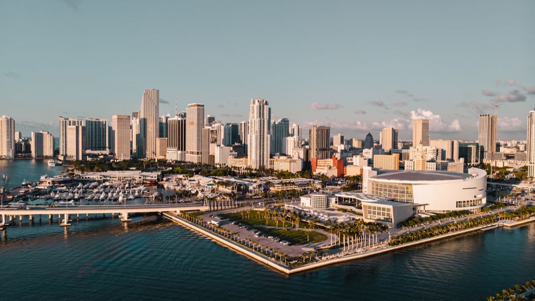 Miami skyline over the water