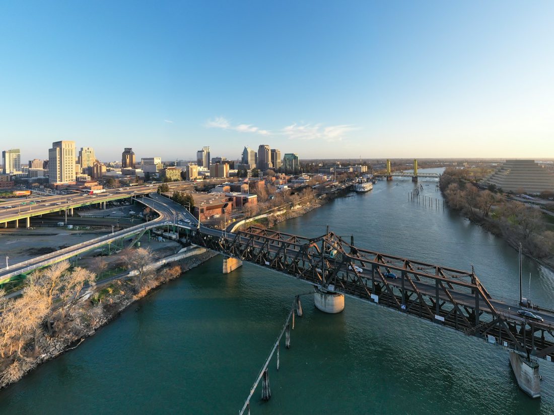 Tower Bridge over the Sacramento River with the city skyline