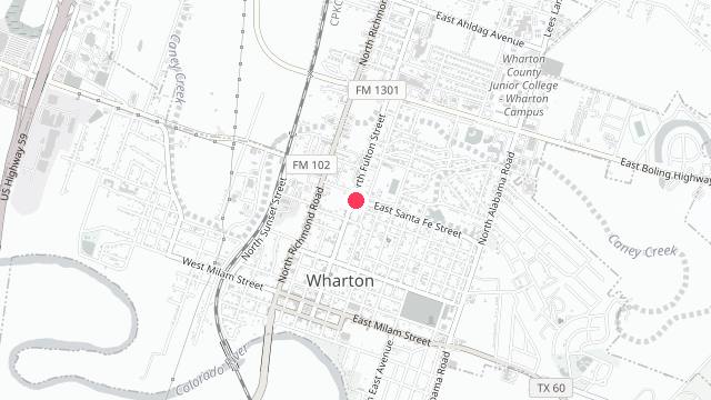 Map showing the office location of Wharton County Property Management